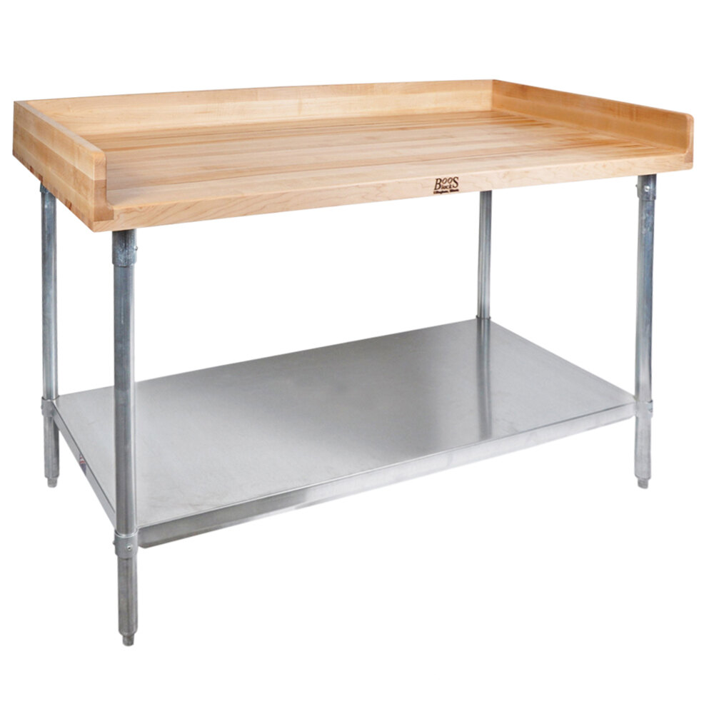John Boos & Co. DNS05A Wood Top Baker's Table with Galvanized Base and Adjustable Undershelf - 24" x 108"