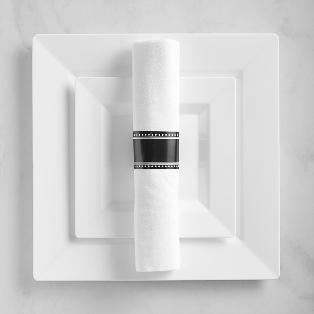 Visions 120 Settings of White Plastic Dinnerware and Hammered Rolled Flatware - 120/Case