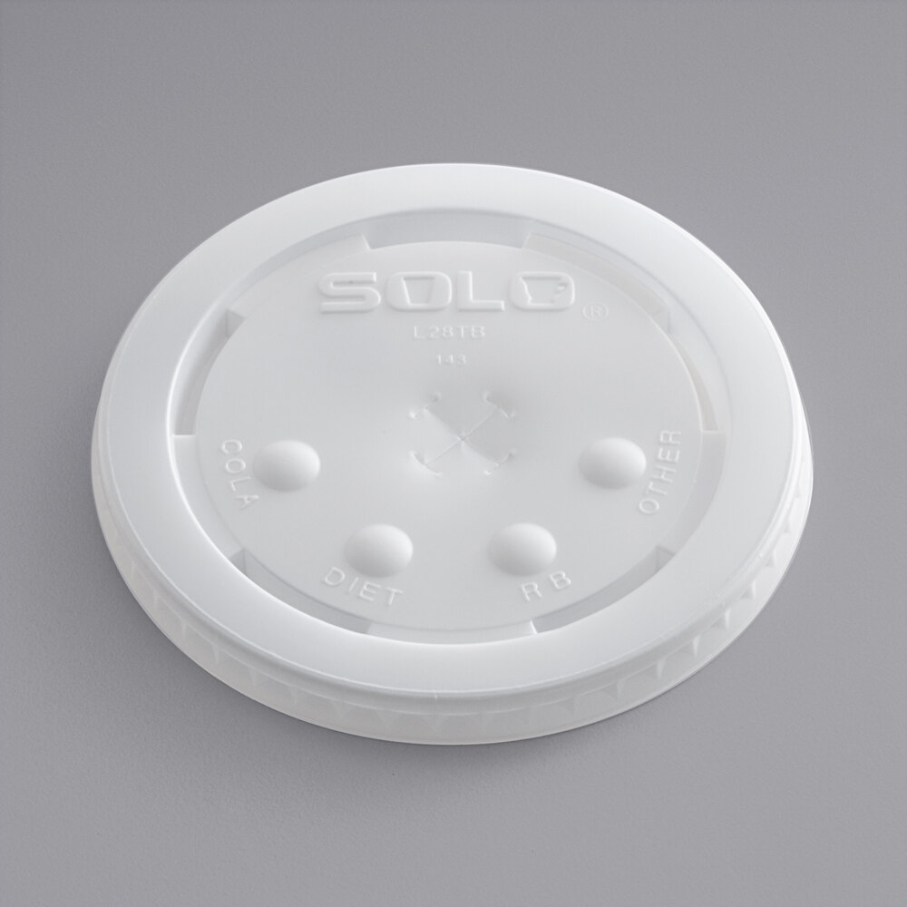 Solo L28BNR 28-32 oz. Translucent Flat Plastic Lid with Straw Slot and Identification Buttons - 960/Case