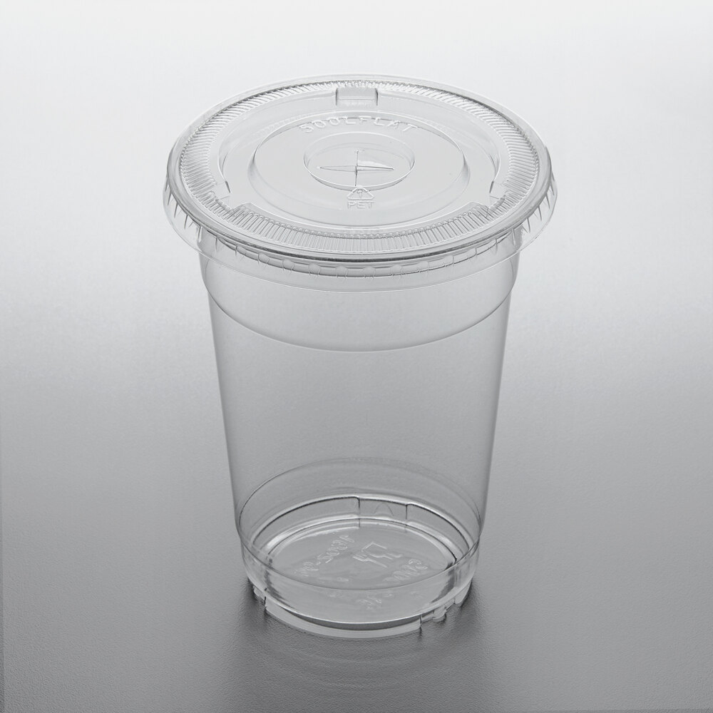 Choice 16 oz. Clear PET Plastic Cup with Flat Lid - 50/Pack