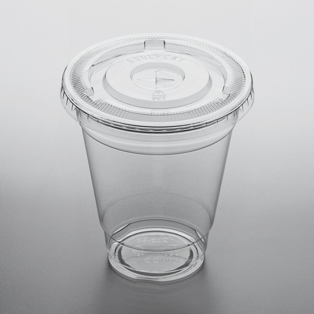 Choice 12 oz. Clear PET Plastic Cold Cup with Flat Lid - 50/Pack