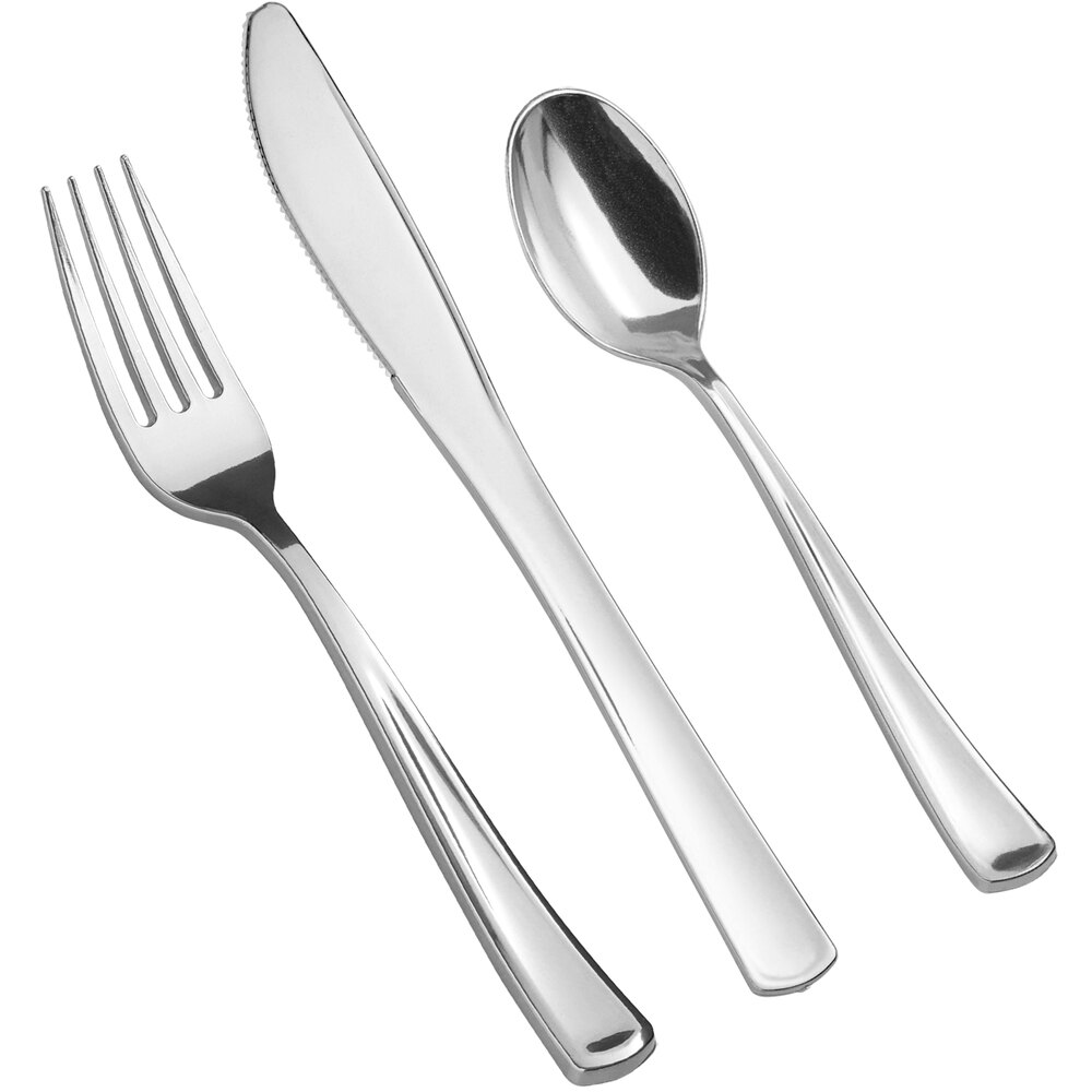 Visions Classic 3-Piece Heavy Weight Silver Plastic Cutlery Set - 50/Pack