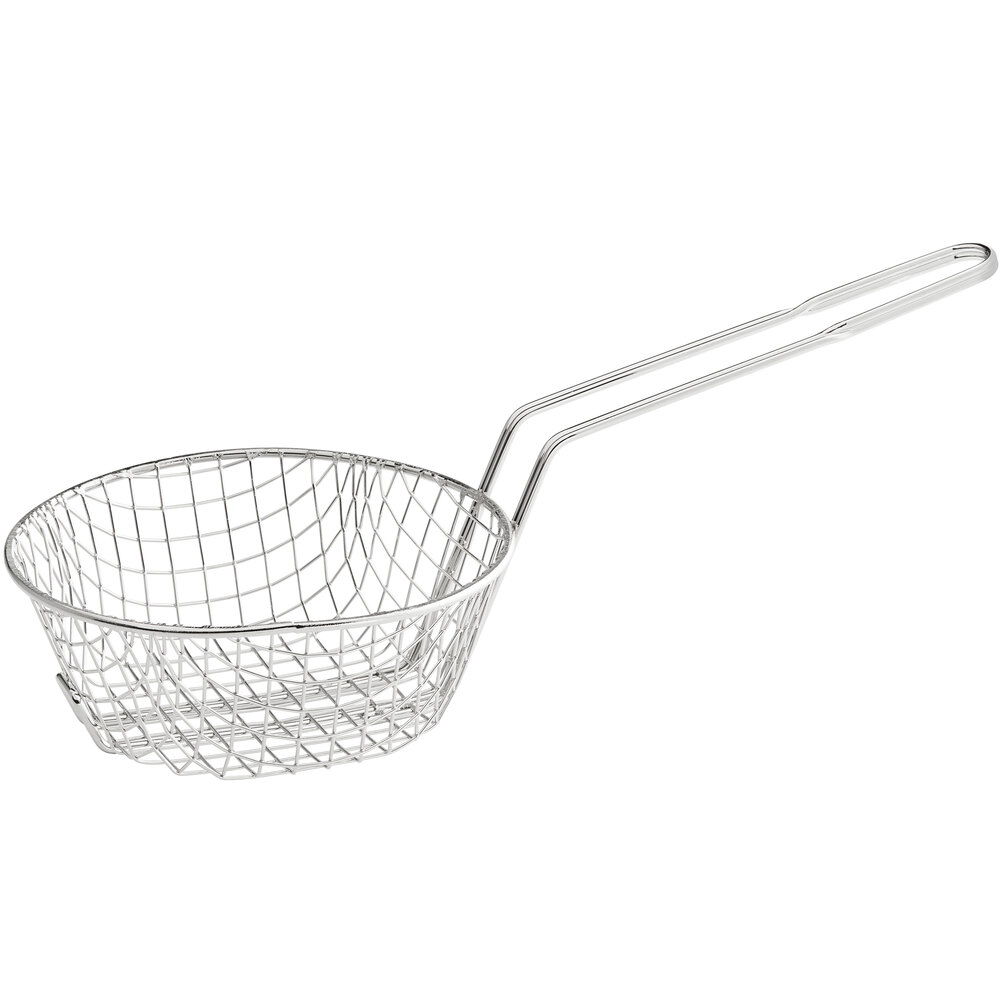 Choice 8 1/2" Round Nickel-Plated Coarse Mesh Culinary Basket