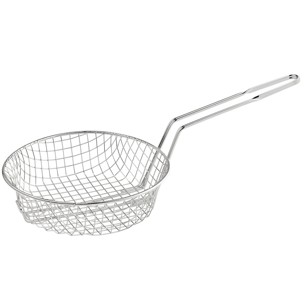 Choice 9 1/2" Round Nickel-Plated Coarse Mesh Culinary Basket