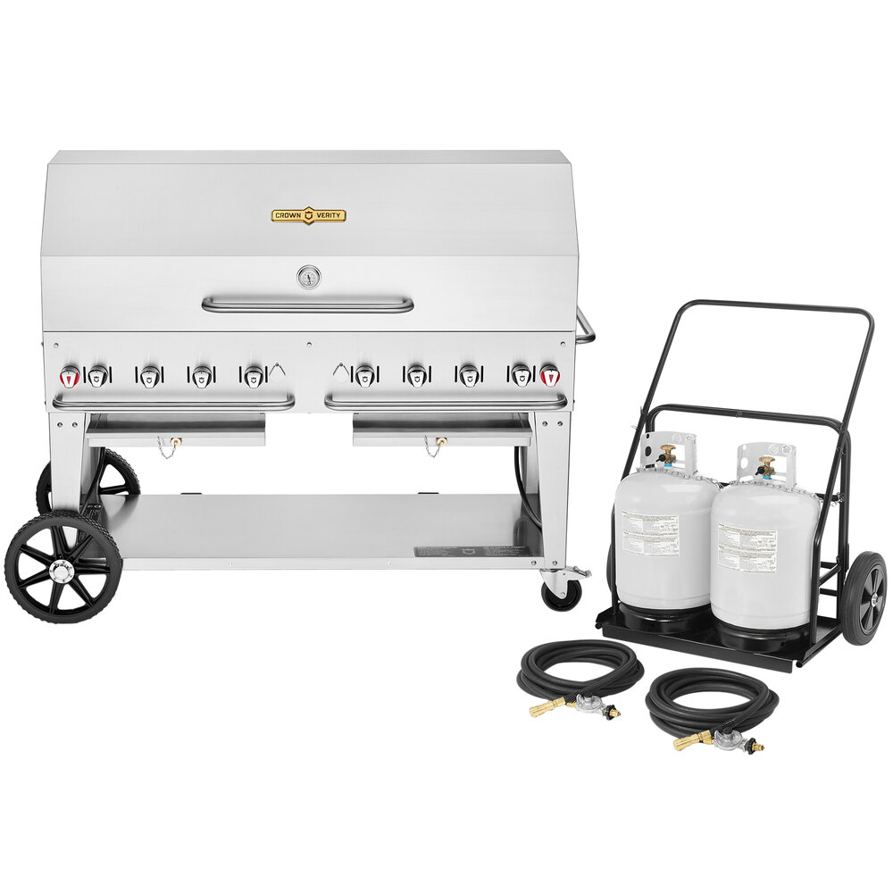 Crown Verity CV-MCC-60-1RDP Liquid Propane 60" Mobile Outdoor Grill with Roll Dome, Bun Rack, and Propane Cart - 129,000 BTU