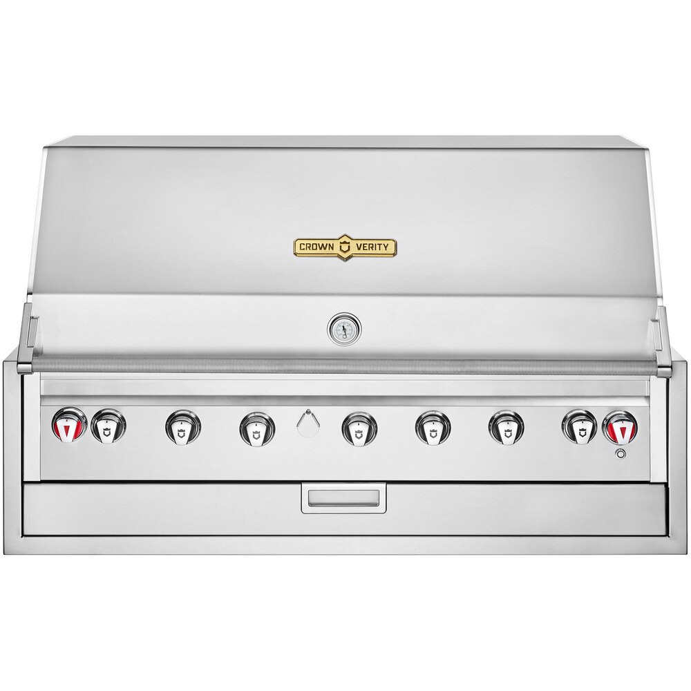 Crown Verity IBI48LP Infinite Series Liquid Propane 48" Built-In Grill with Roll Dome, Bun Rack, Custom Fitted Cover, and Regulator - 98,000 BTU