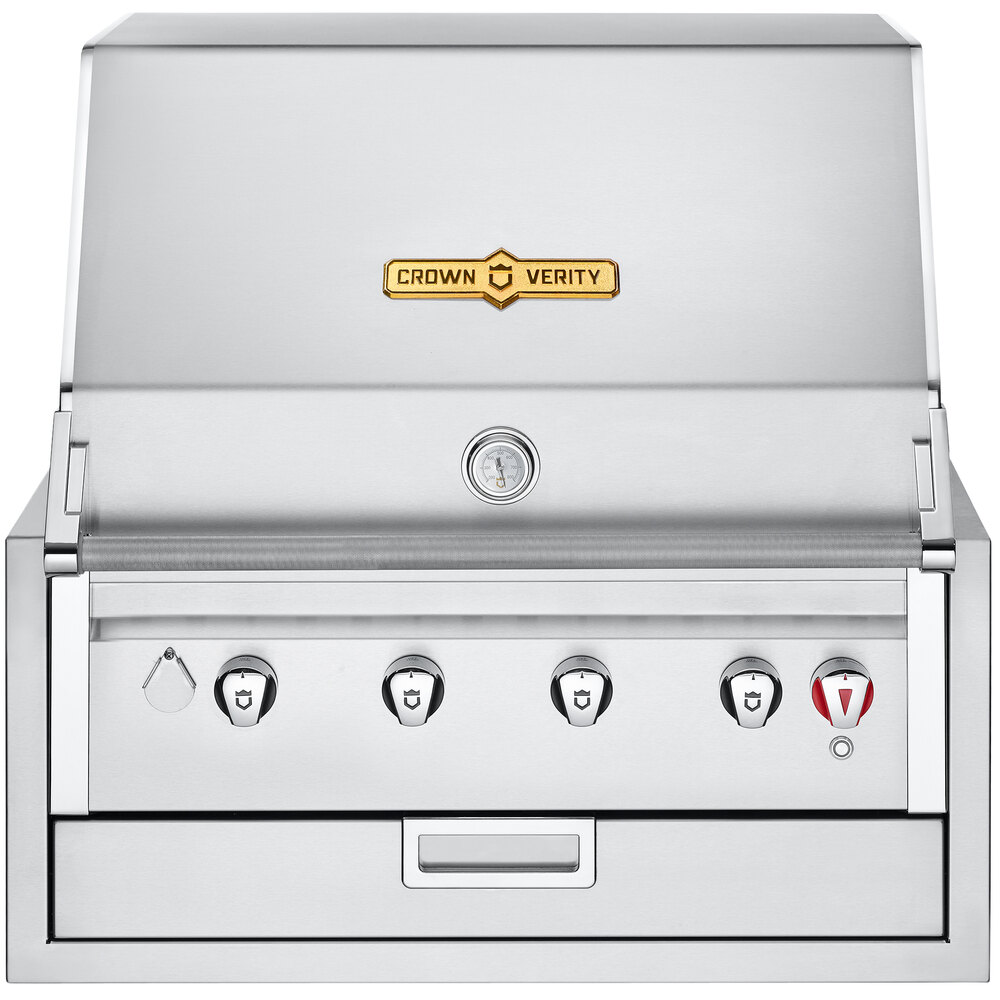 Crown Verity IBI30LP Infinite Series Liquid Propane 30" Built-In Grill with Roll Dome, Bun Rack, Custom Fitted Cover, and Regulator - 56,000 BTU