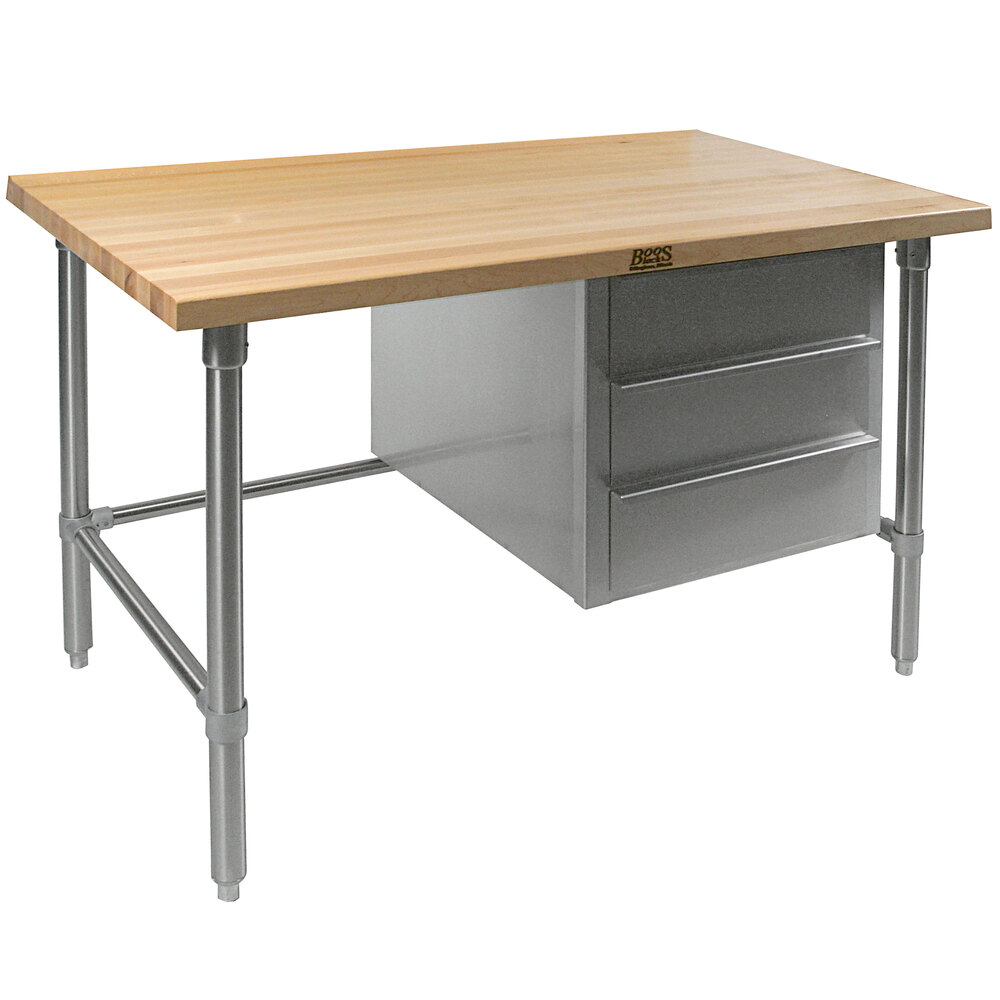 John Boos & Co. BTNS01 Wood Top Work Table with Stainless Steel Base and Drawers - 30" x 48"