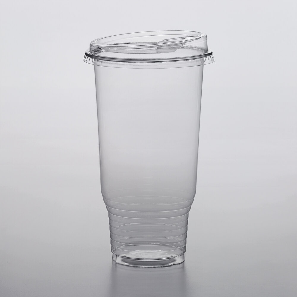 Choice Heavy Duty 32 oz. Pedestal Heavy Weight Clear PET Plastic Cold Cup with Extra Wide Strawless / Sip-Through Lid - 50/Pack