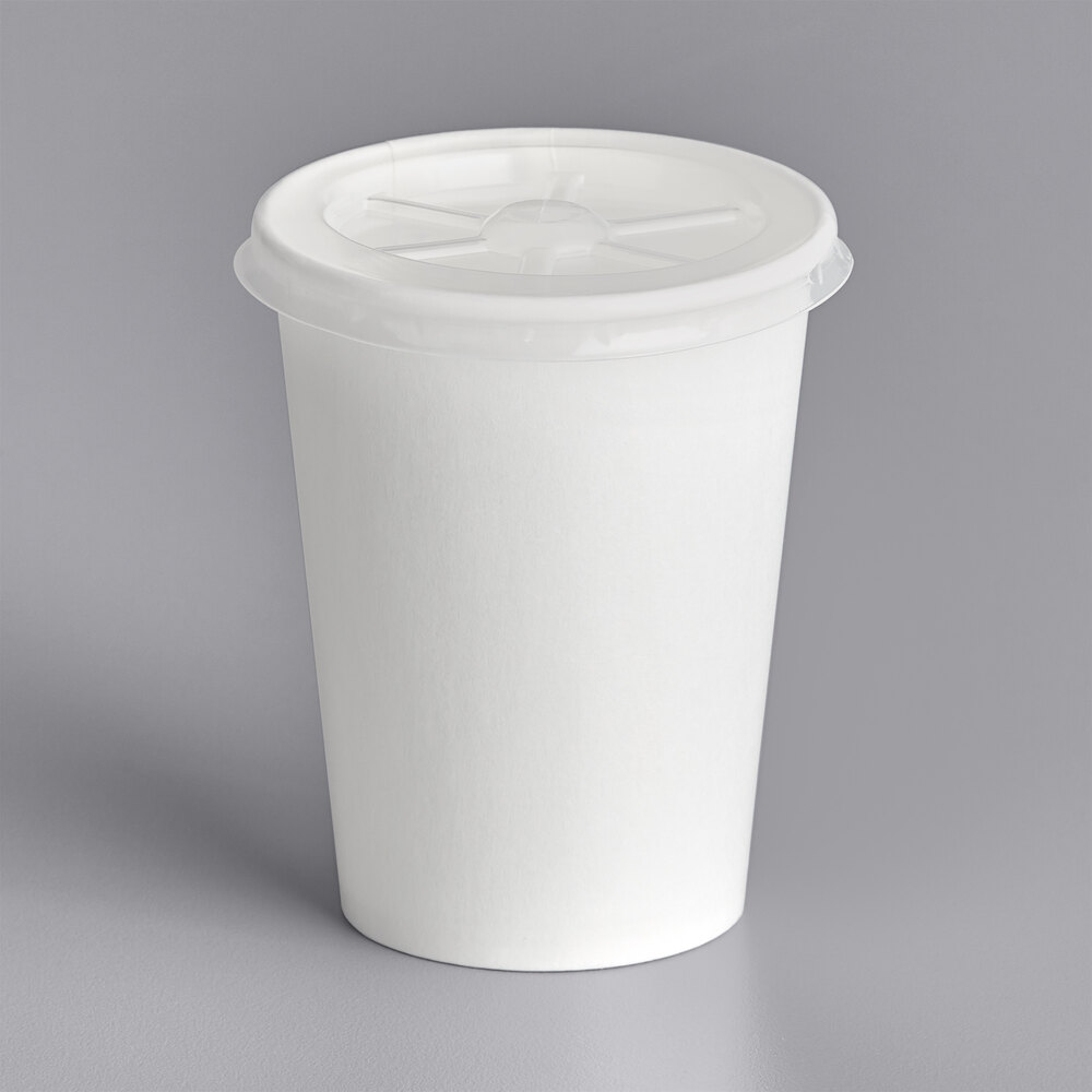 Choice 9 oz. White Poly Paper Cold Cup and Flat Straw Slot Lid - 100/Pack