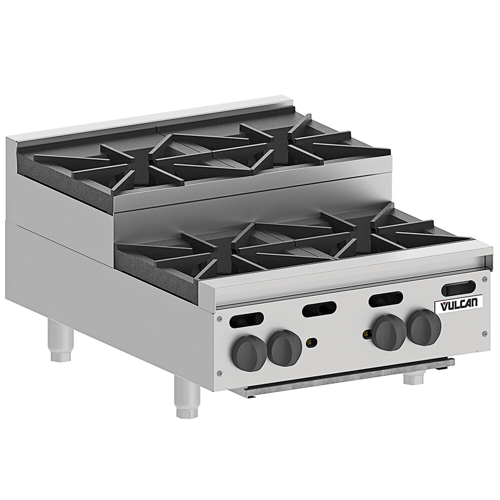 Vulcan VHP424U Liquid Propane 24" 4 Burner Step Up Countertop Range - 110,000 BTU