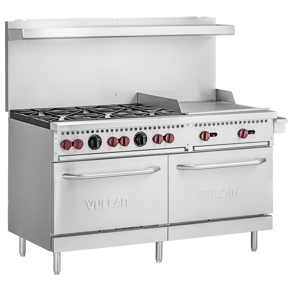 Vulcan SX60F-6B24GP SX Series Liquid Propane 6 Burner 60" Range with 24" Manual Griddle with 2 Standard Ovens - 258,000 BTU