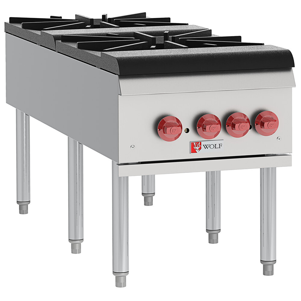 Wolf by Vulcan WSPR2F-NAT Natural Gas 2 Burner Countertop Stock Pot Range - 220,000 BTU