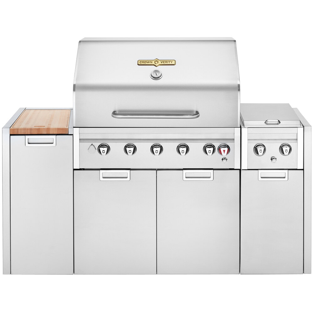 Crown Verity IE-36I-NG Estate Elite 36" Natural Gas Island Cart Grill with Roll Dome, Bun Rack, Side Burner, Cabinets, and Cover