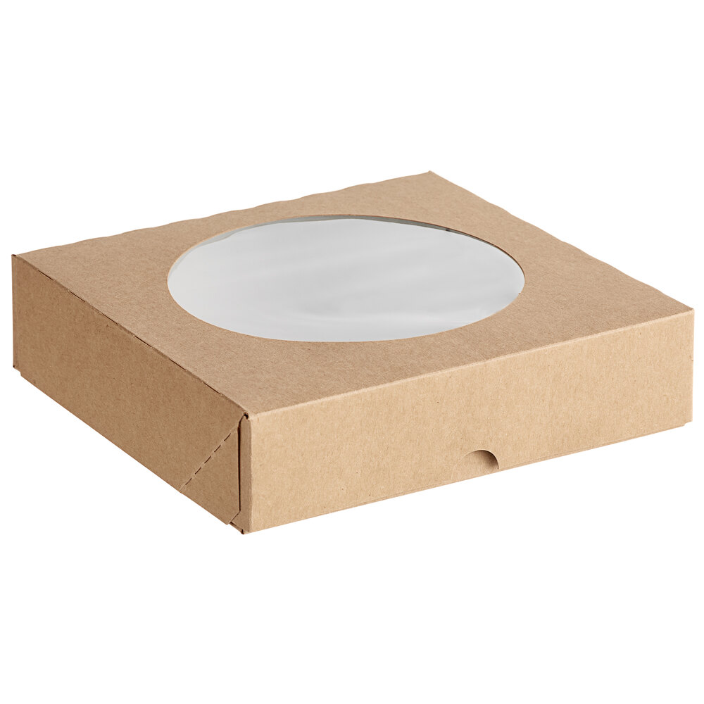 7" x 7" x 1 13/16" Hinged Kraft Paper Microwavable Take-Out Box with Window - 300/Case