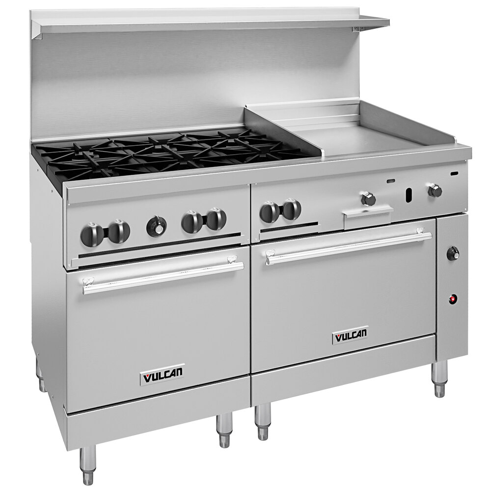 Vulcan 60SS-6B24GP Endurance Series Liquid Propane 60" Range with 6 Burners, 24" Griddle, and 2 Standard Ovens - 278,000 BTU