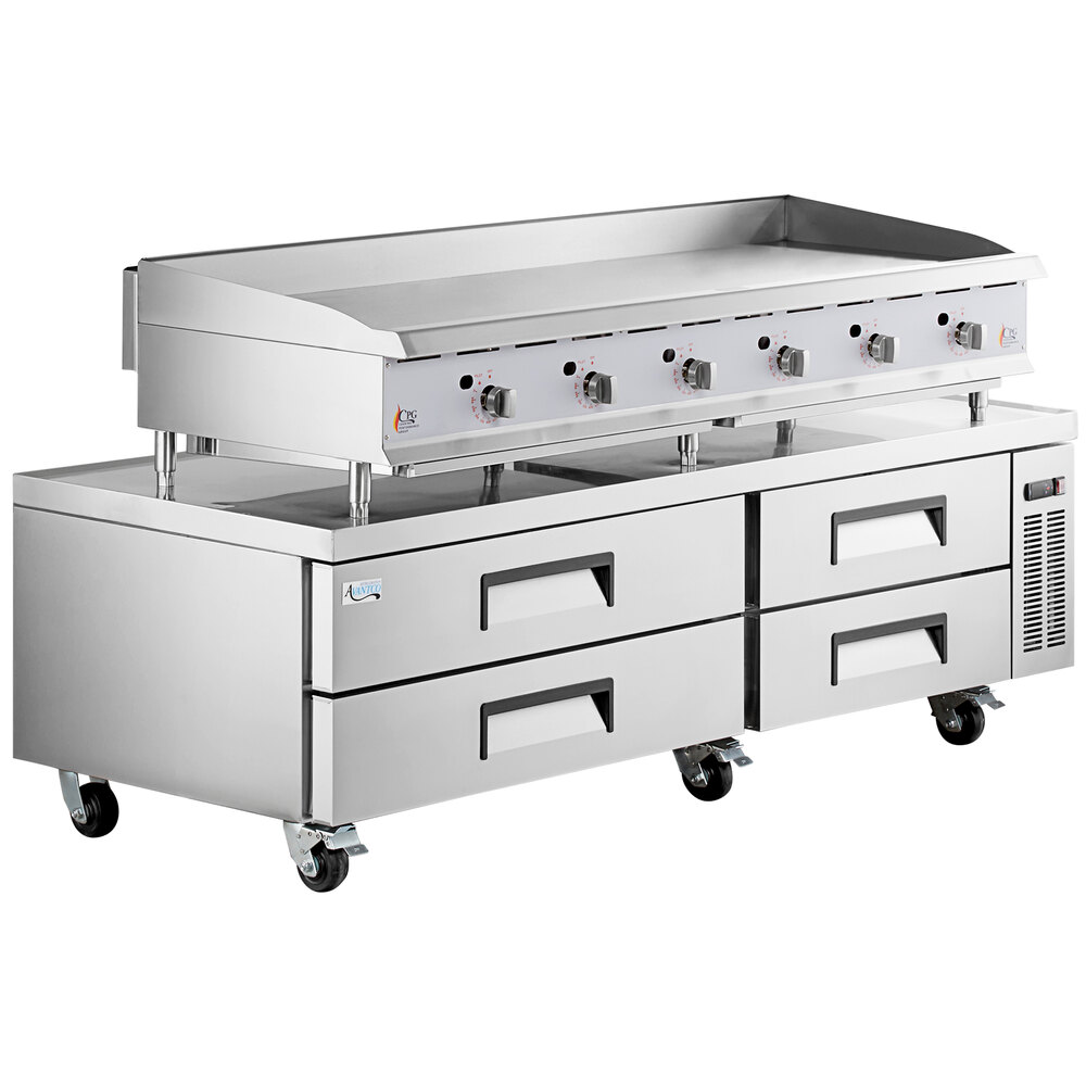 Cooking Performance Group 84" 4 Drawer Refrigerated Chef Base with 72" Gas Griddle with Thermostatic Controls - 180,000 BTU