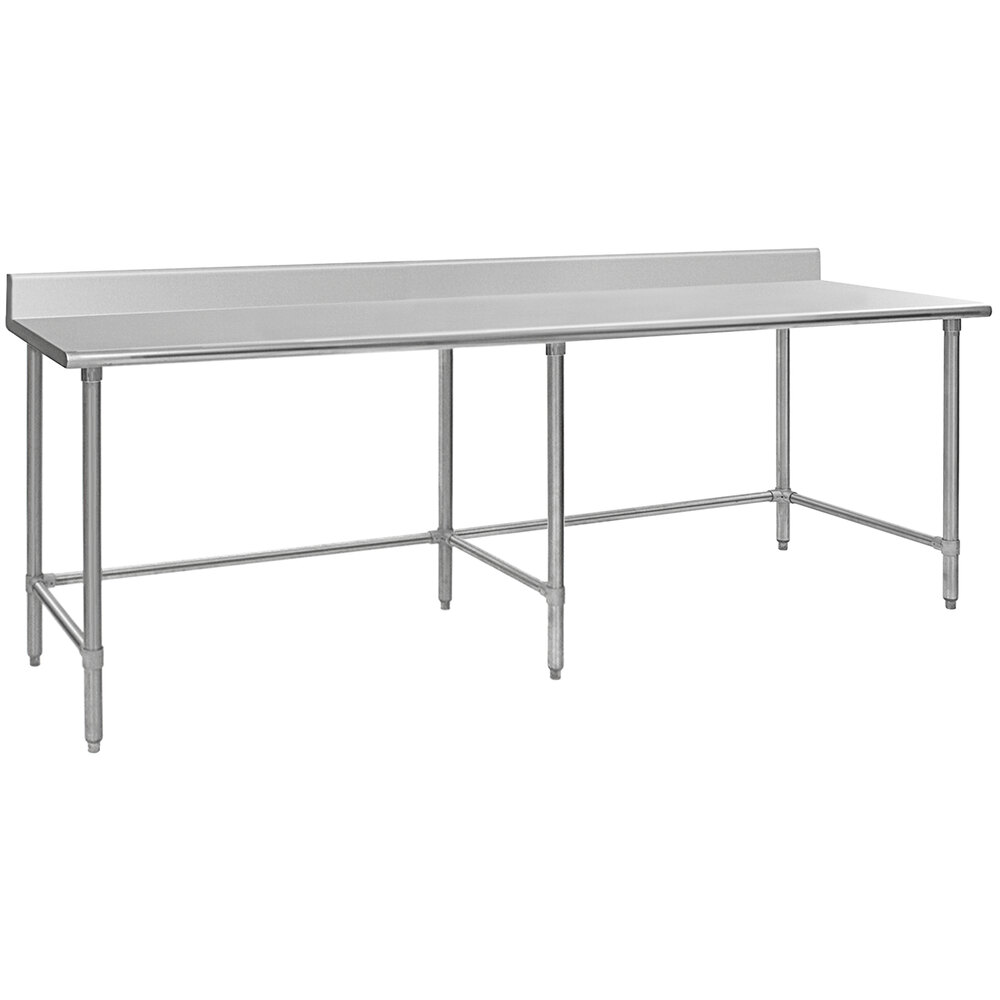 Eagle Group T24108GTEB-BS 24" x 108" Open Base Stainless Steel Commercial Work Table with 4 1/2" Backsplash