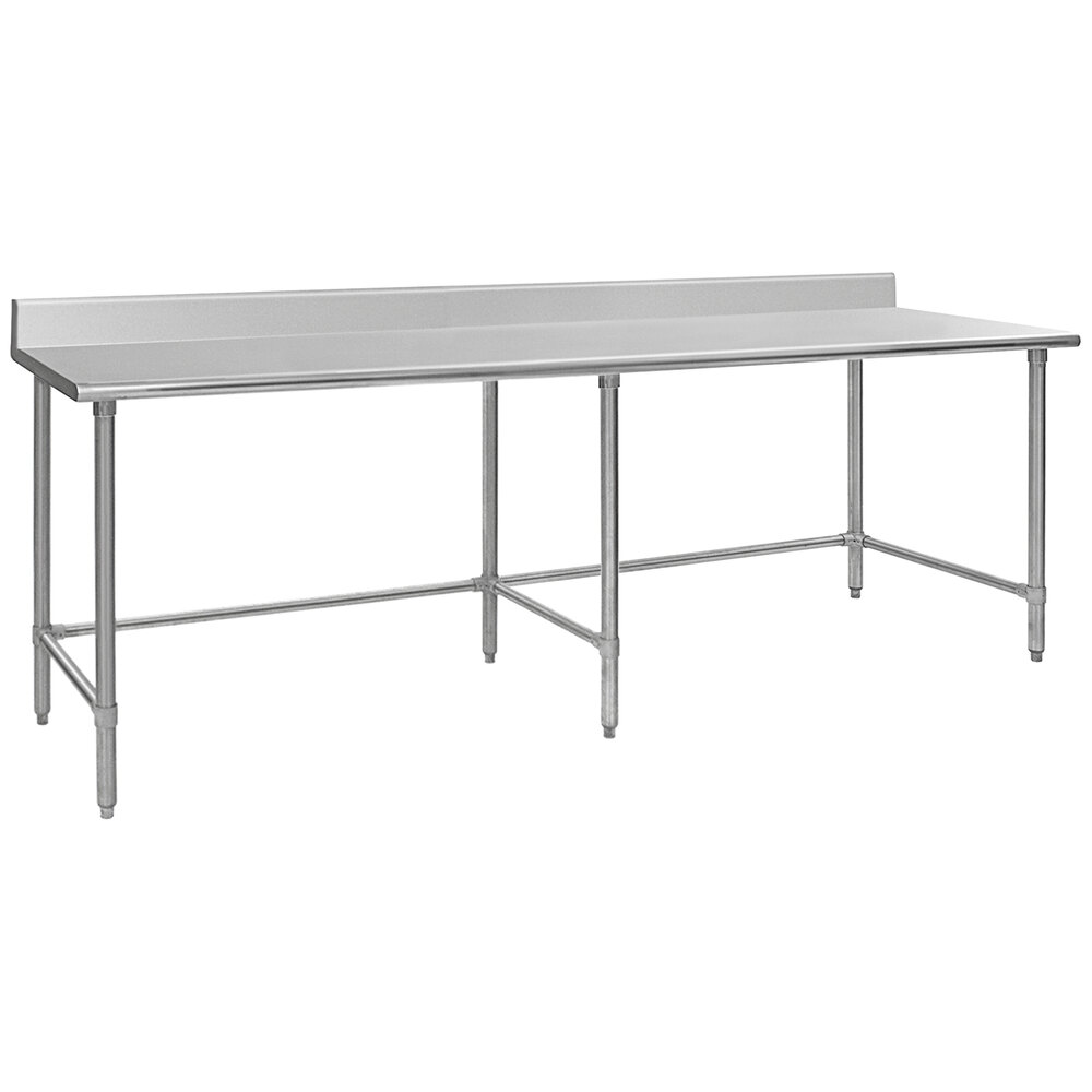 Eagle Group T24108GTEM-BS 24" x 108" Open Base Stainless Steel Commercial Work Table with 4 1/2" Backsplash