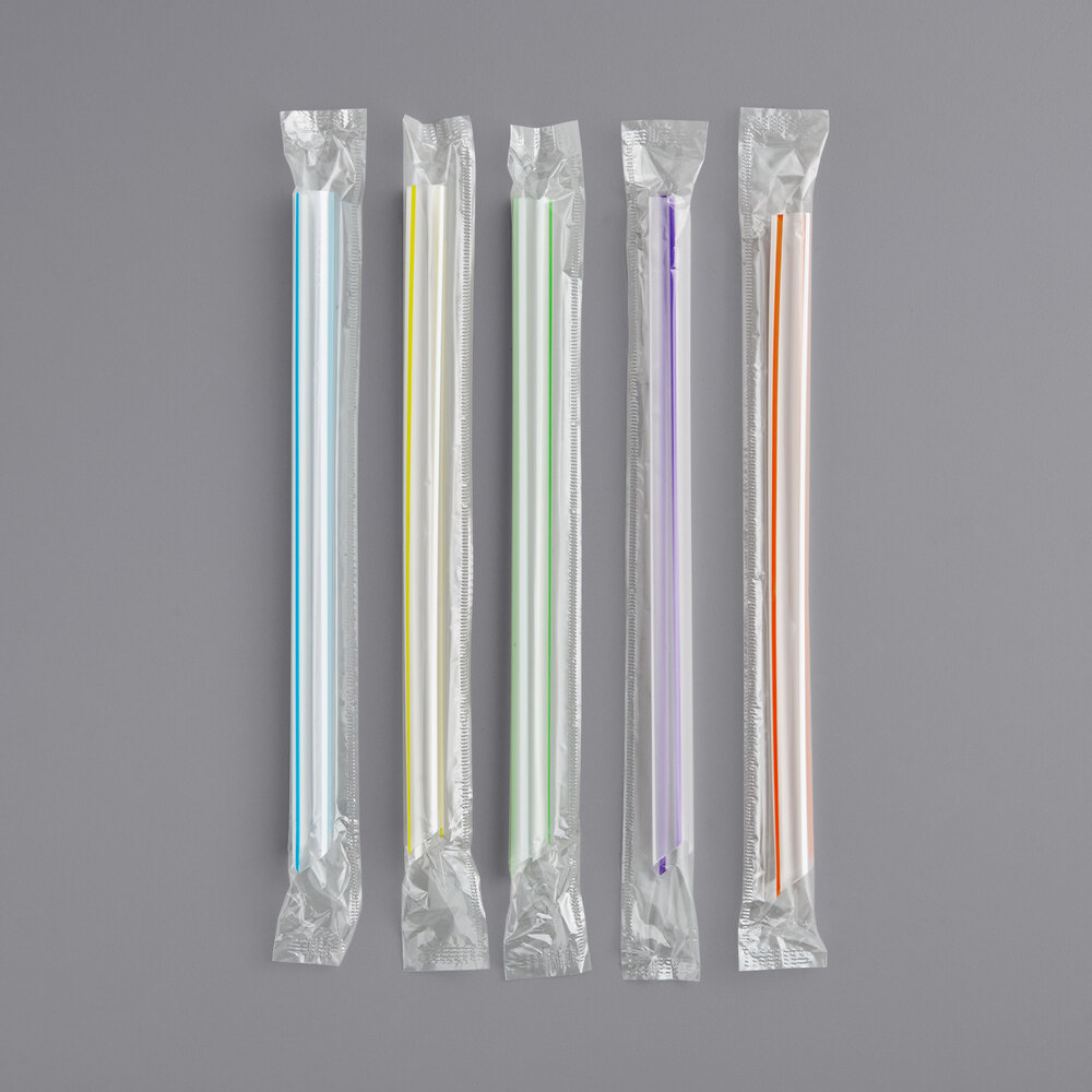 Choice 9" Multicolor Stripe Extra Wide Pointed Wrapped Boba Straw - 400/Pack