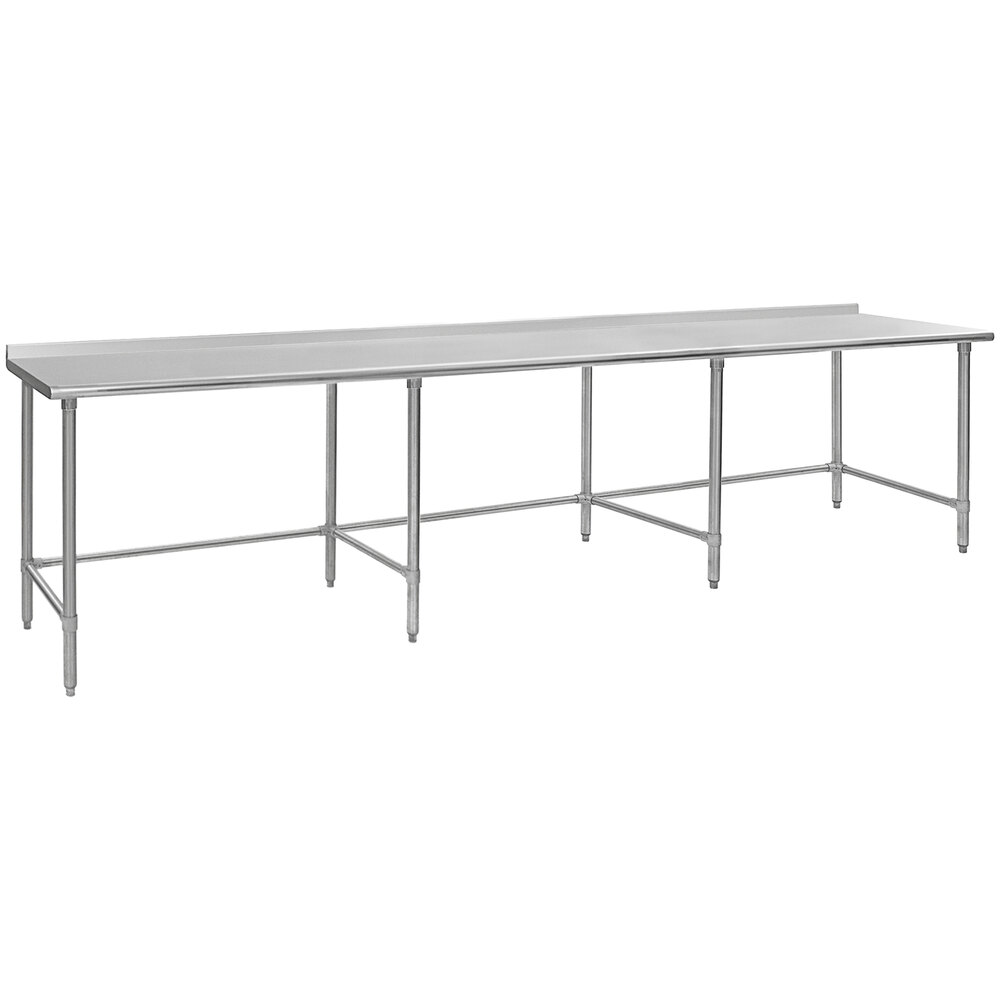Eagle Group UT24132STEB 24" x 132" Open Base Stainless Steel Commercial Work Table with 1 1/2" Backsplash