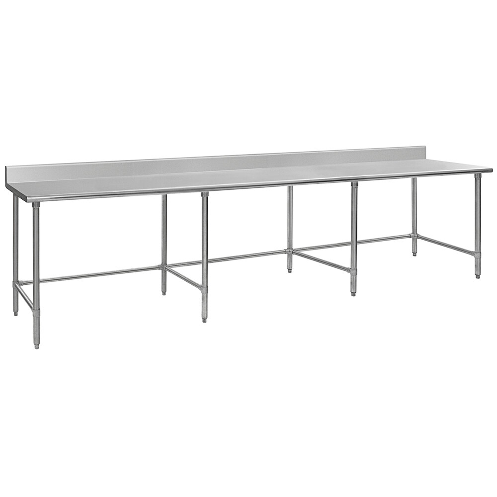 Eagle Group T24144GTE-BS 24" x 144" Open Base Stainless Steel Commercial Work Table with 4 1/2" Backsplash