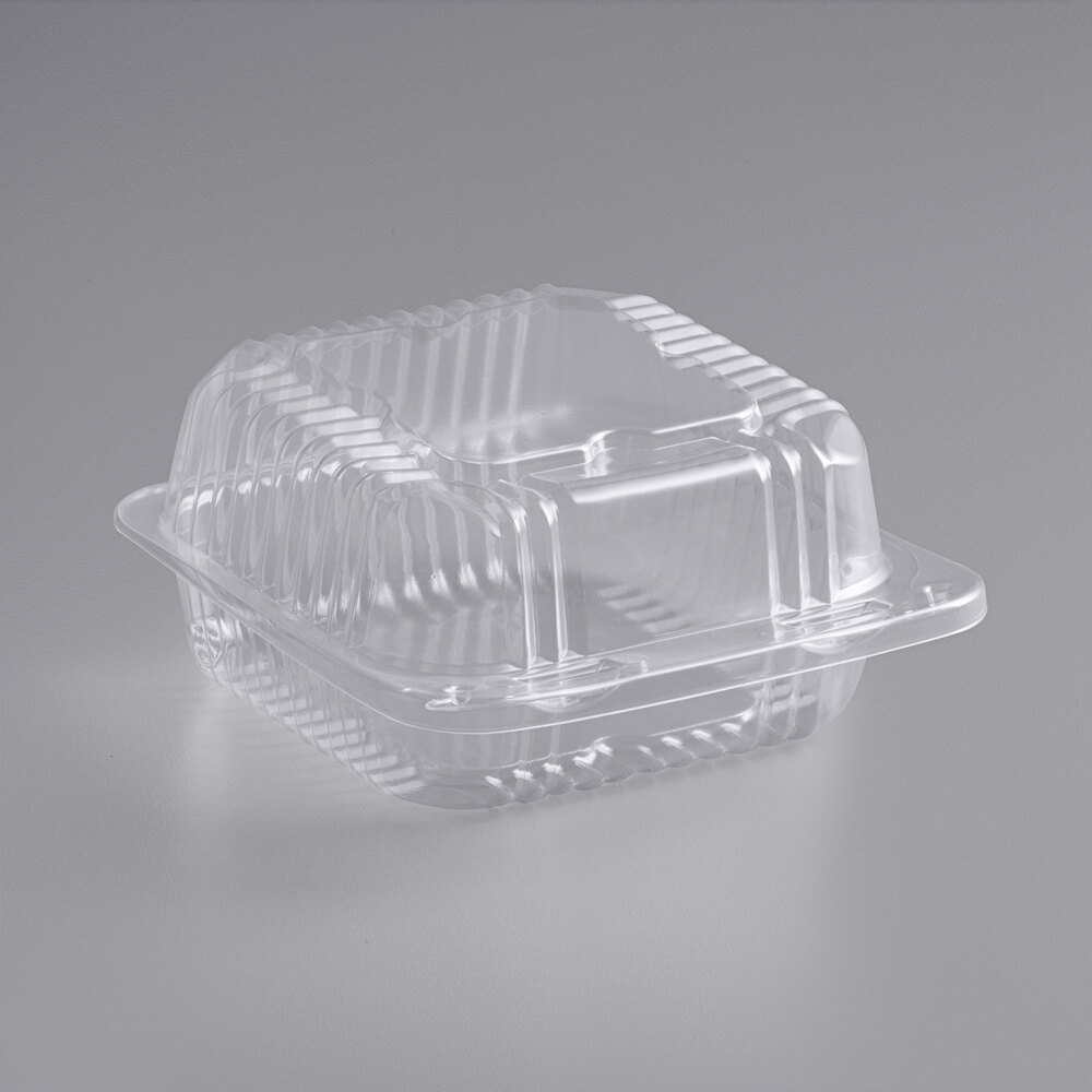 Durable Packaging PXT-505 5 1/4" x 5 5/8" x 2 3/4" Clear Hinged Lid Plastic Container - 125/Pack