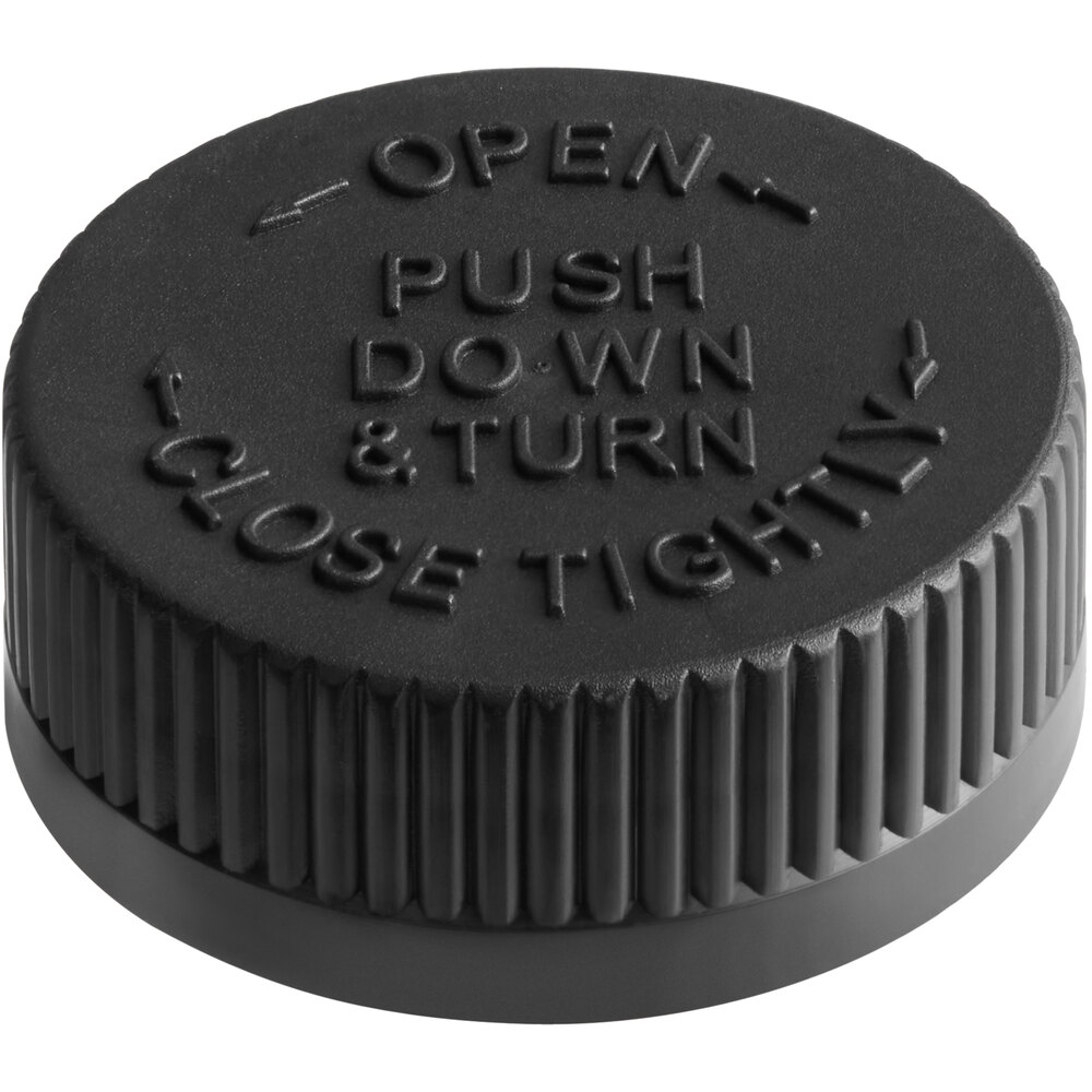 38/400 Black Child Resistant Cap with Foam Liner and Instruction Text - 1,500/Case