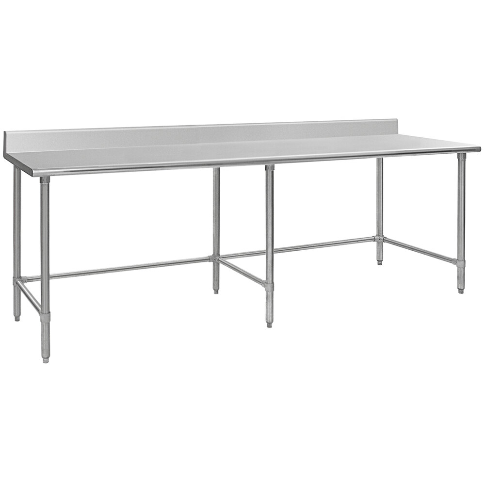 Eagle Group T2496STB-BS 24" x 96" Open Base Stainless Steel Commercial Work Table with 4 1/2" Backsplash