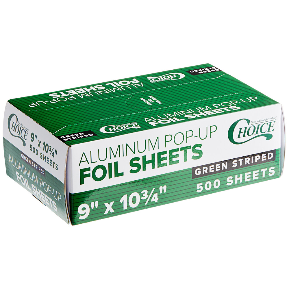 Choice 9" X 10 3/4" Green Striped Food Service Interfolded Foil Pop Up - 500/Box