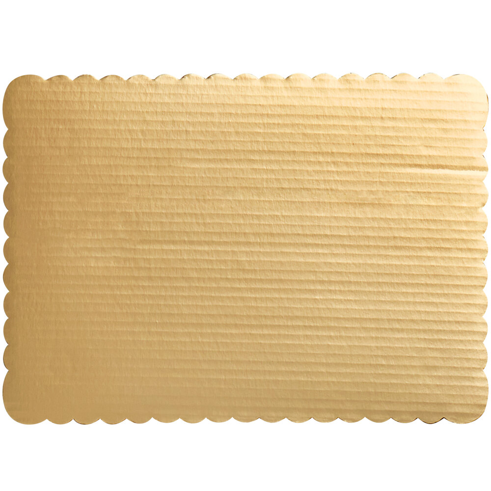 13 3/4" x 9 3/4" Gold Laminated Corrugated 1/4 Sheet Cake Board - 50/Case