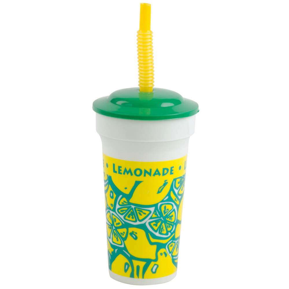 16 oz. Tall Plastic Souvenir Lemonade Cold Cup with Straw and Lid - 250/Case