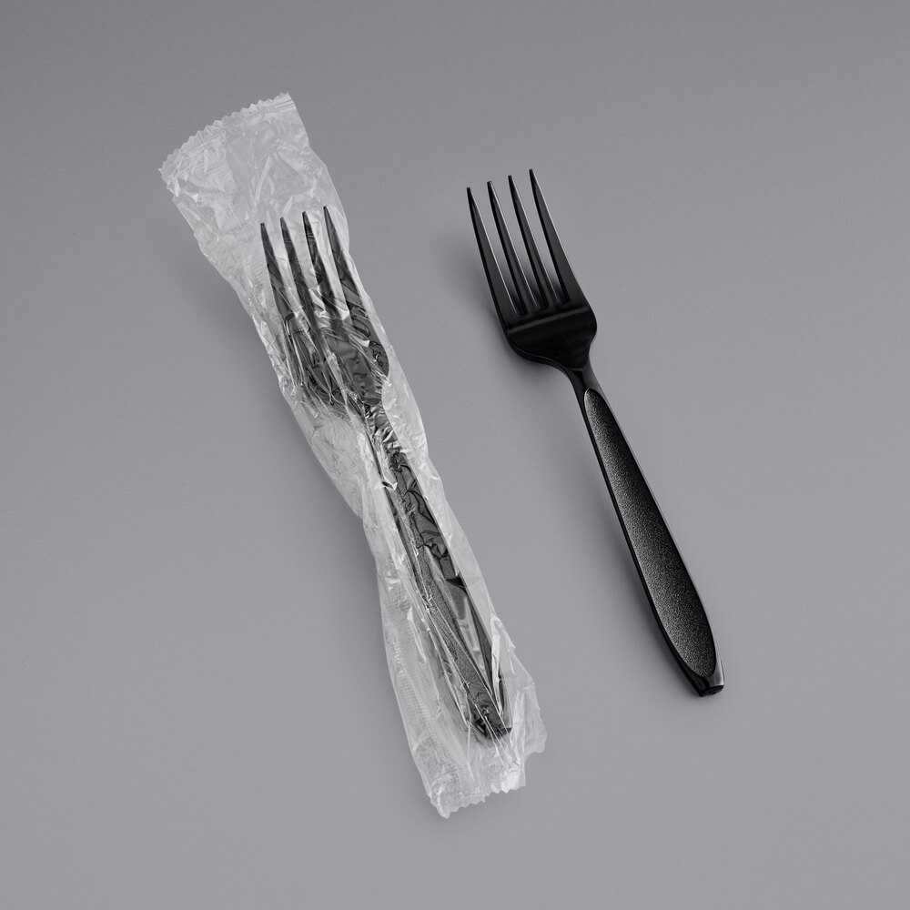 Solo Impress Individually Wrapped Heavy Weight Black Plastic Fork - 1,000/Case