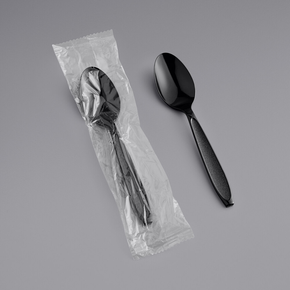 Solo Impress Individually Wrapped Heavy Weight Black Plastic Teaspoon - 1,000/Case