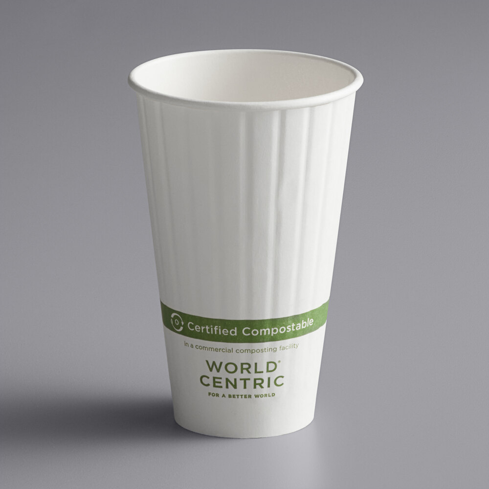 World Centric 16 oz. White Compostable Double Wall Paper Hot Cup - 600/Case