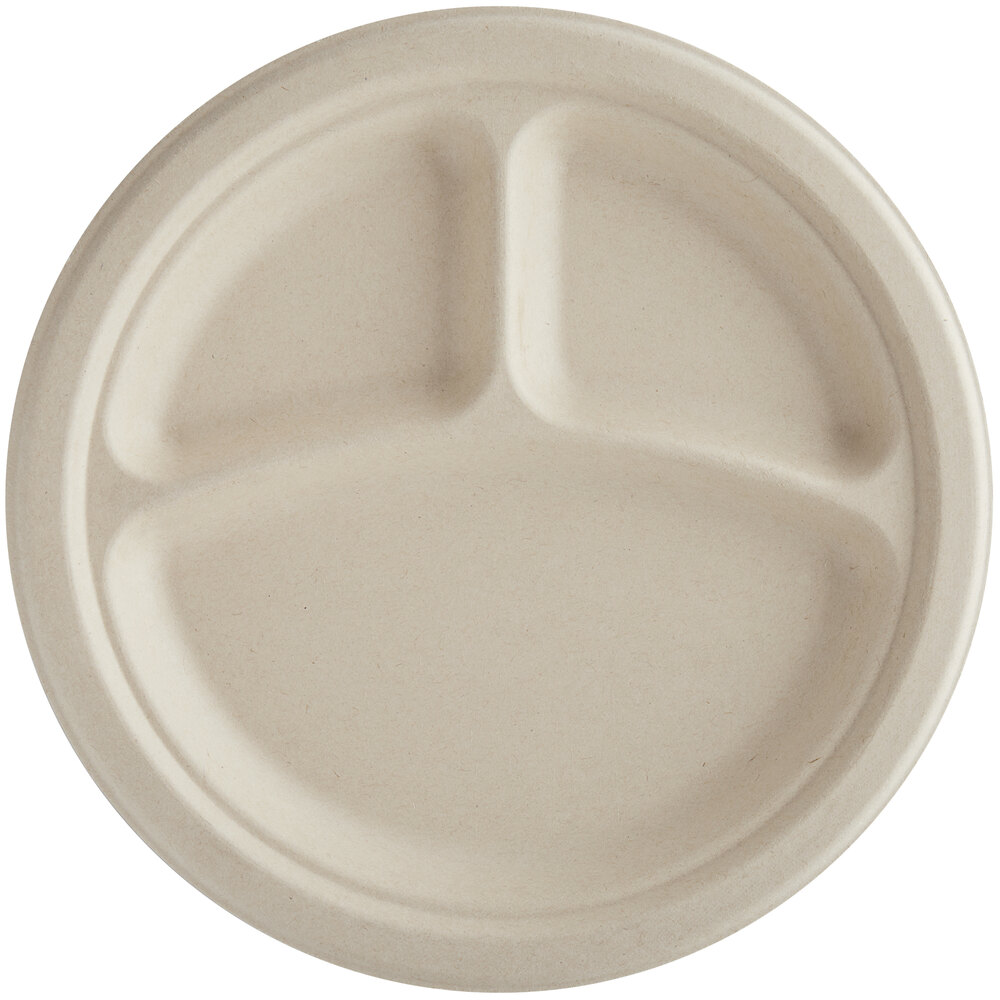 World Centric 9" 3-Compartment Round Compostable Fiber Plate - 1,000/Case