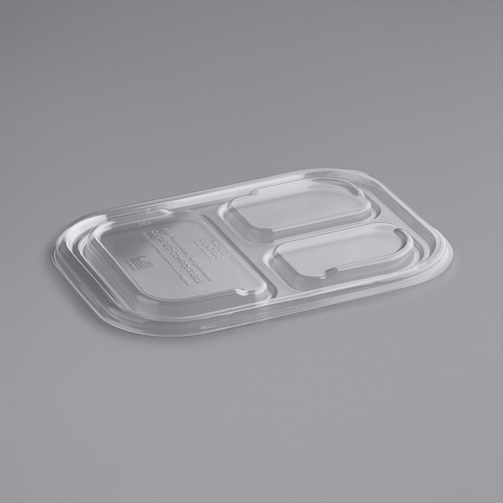 World Centric 29-48 oz. Clear Compostable 3-Compartment PLA Lid - 400/Case