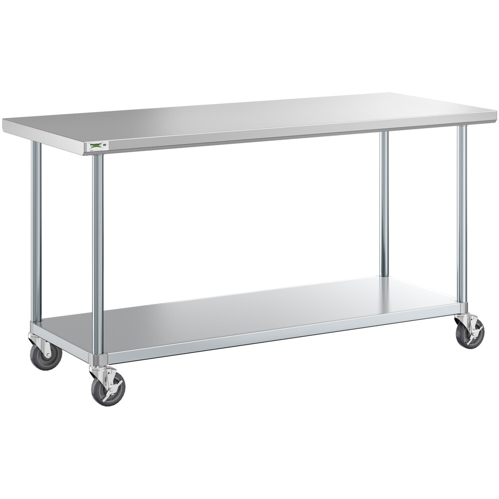 Regency 30" x 72" 18-Gauge 304 Stainless Steel Commercial Work Table with Galvanized Legs, Undershelf, and Casters