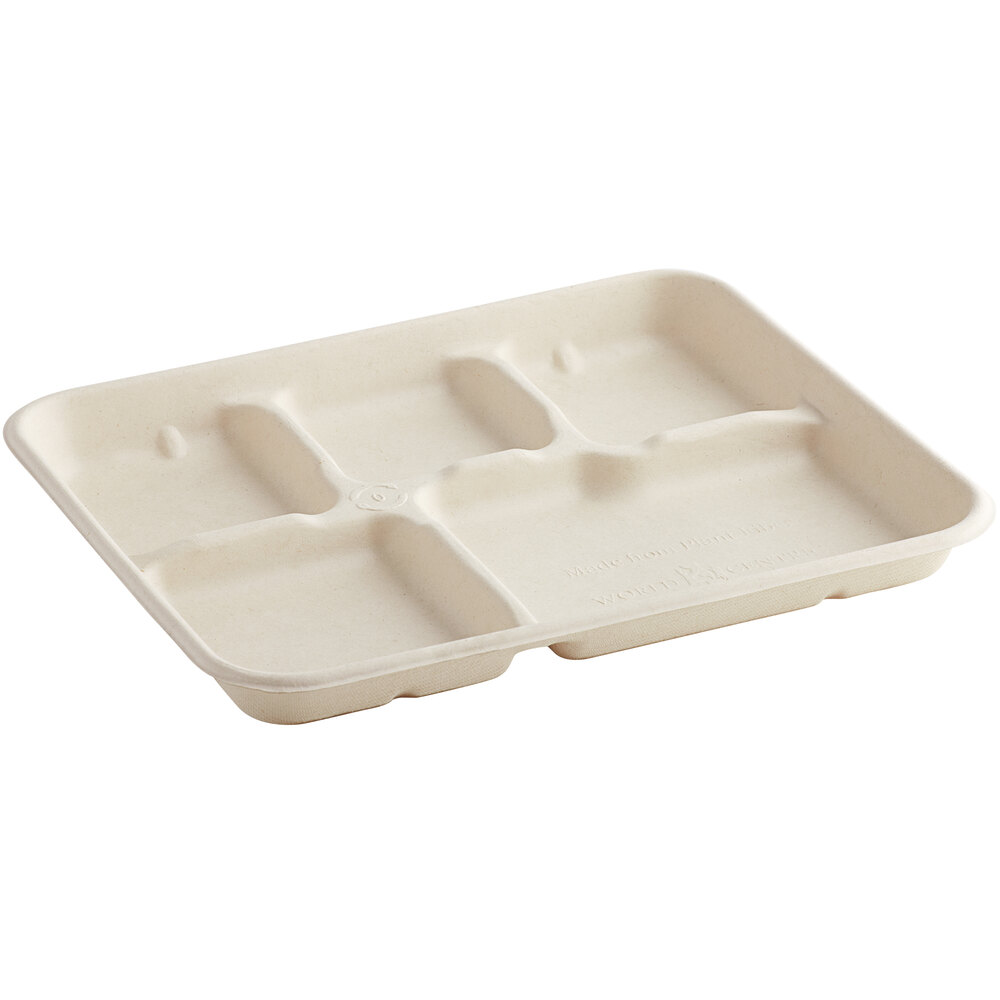 World Centric 5-Compartment Compostable Fiber Tray 10" x 8 1/2" - 400/Case