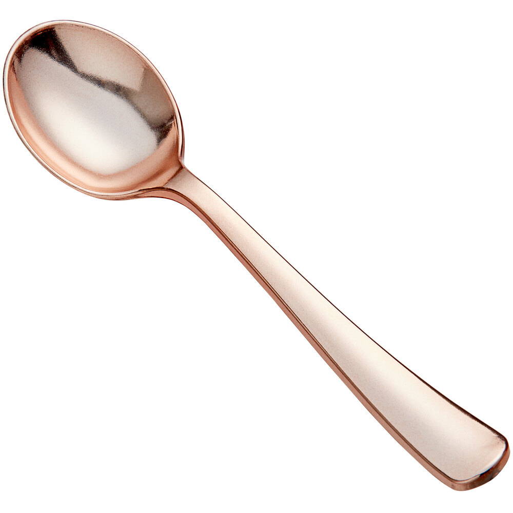 Visions 5 7/8" Classic Heavy Weight Rose Gold Plastic Soup Spoon - 25/Pack