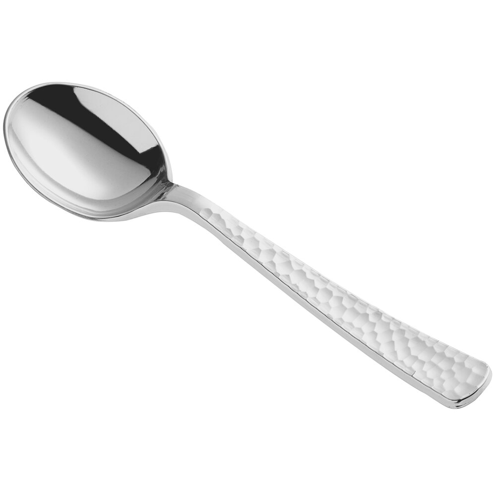 Visions Hammered 5 7/8" Heavy Weight Silver Plastic Soup Spoon - 600/Case