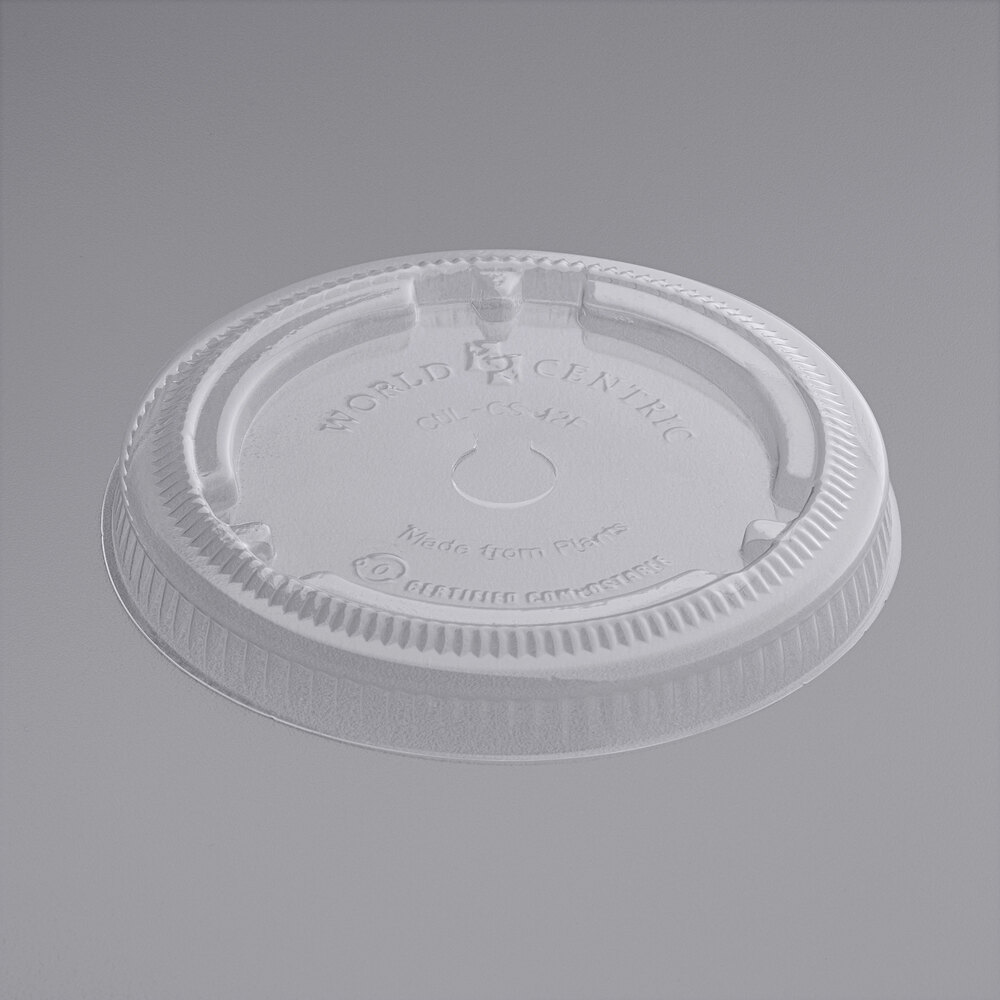World Centric 12-22 oz. Clear PLA Cold Cup Flat Lid with Straw Slot - 1,000/Case