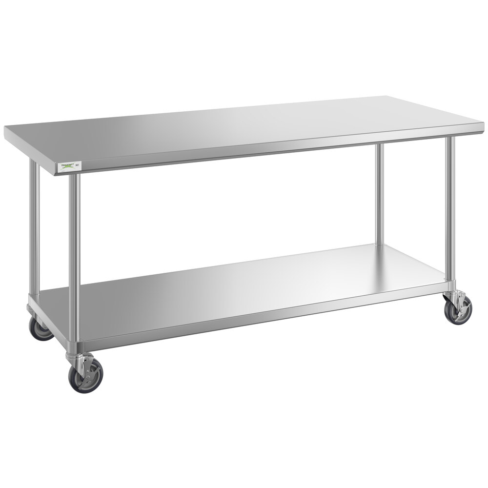 Regency 30" x 72" 16-Gauge 304 Stainless Steel Commercial Work Table with Undershelf and Casters