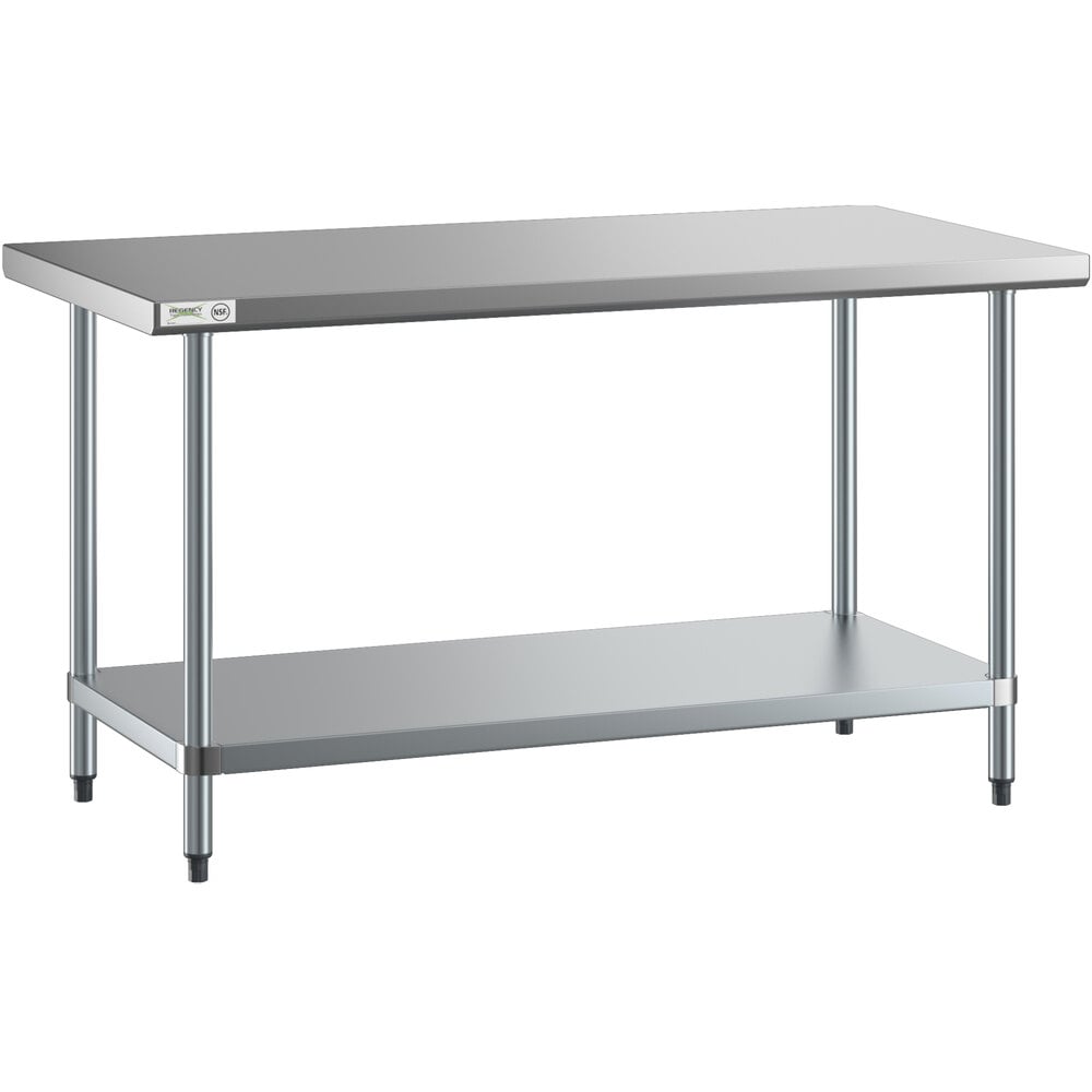 Regency 30" x 60" 18-Gauge 304 Stainless Steel Commercial Work Table with Galvanized Legs and Undershelf