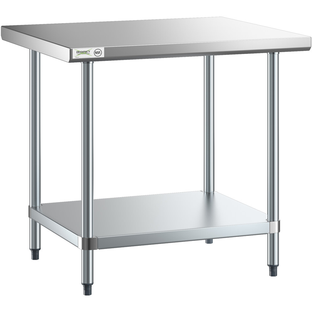 Regency 30" x 36" 18-Gauge 304 Stainless Steel Commercial Work Table with Galvanized Legs and Undershelf