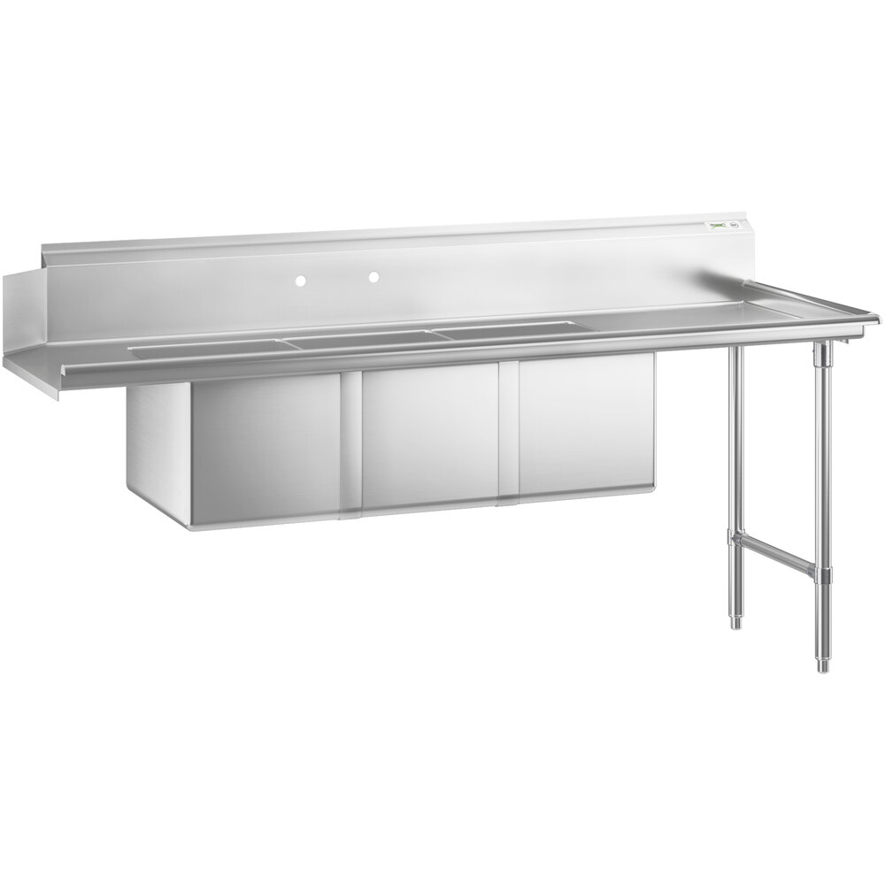 Regency 16-Gauge 7' Soiled / Dirty Dish Table with 3-Compartment Sink - 16" x 20" x 14" Bowls - Right Drainboard