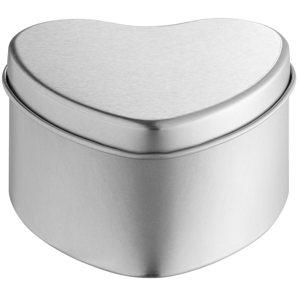 3 1/8" x 2 15/16" x 1 9/16" Silver Heart-Shaped Tin - 120/Case
