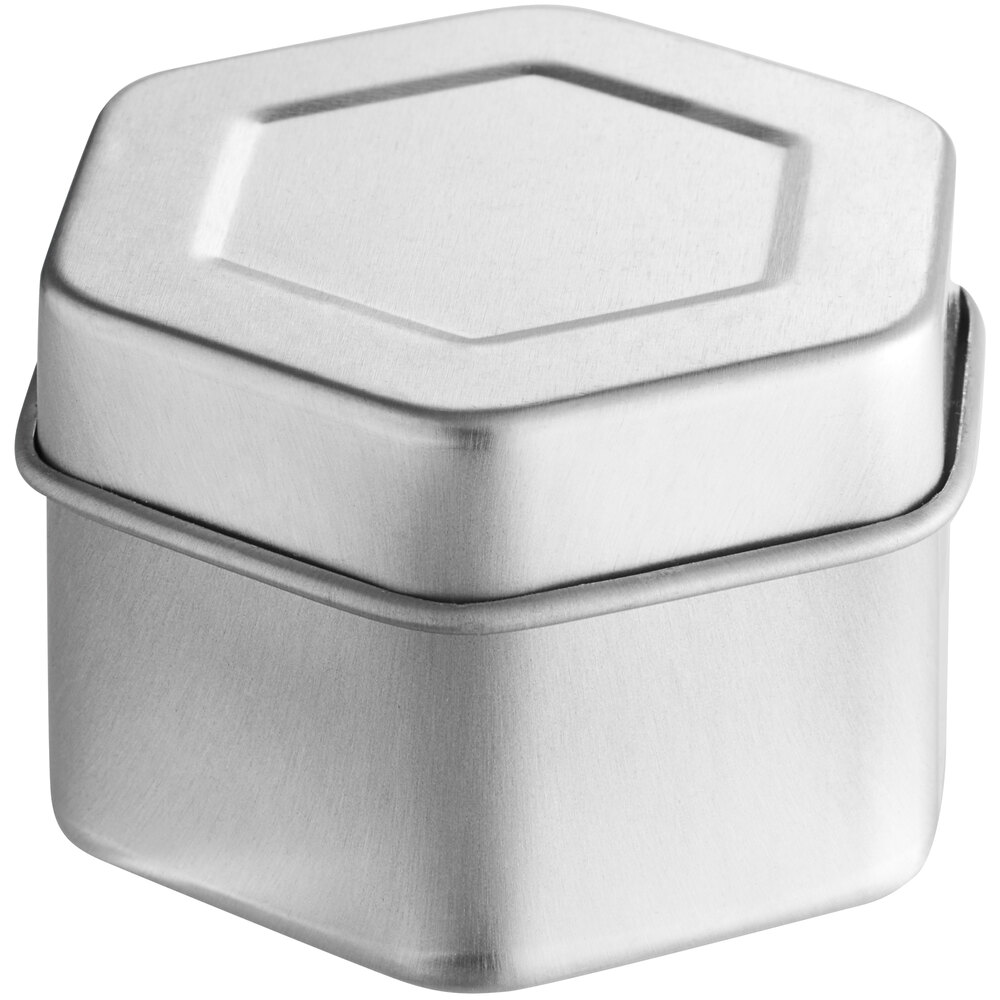 1 7/8" x 1 3/8" Silver Hexagon-Shaped Tin with Slip Cover - 1,680/Case