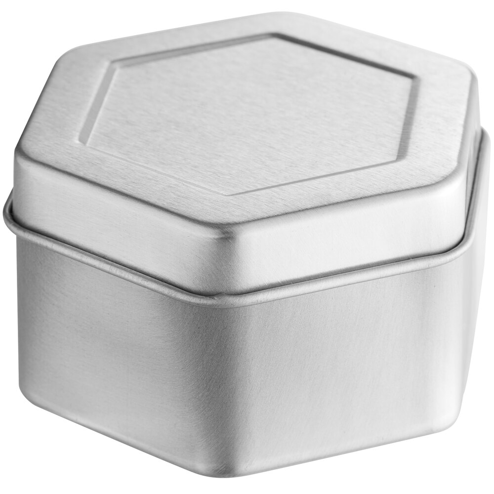 2 3/8" x 1 3/8" Silver Hexagon-Shaped Tin with Slip Cover - 1,440/Case