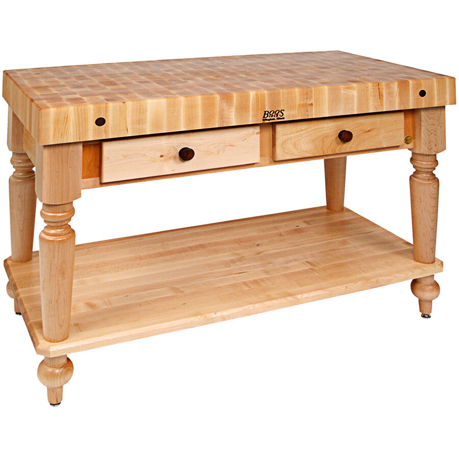 John Boos & Co. CUCR05-SHF Rustica 48" x 24" Maple Island with Undershelf and 2 Drawers